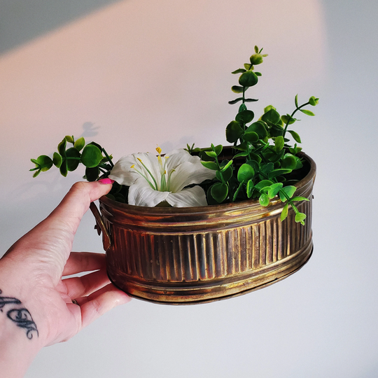 Vintage 1960S Brass Planter, Oval Brass Box