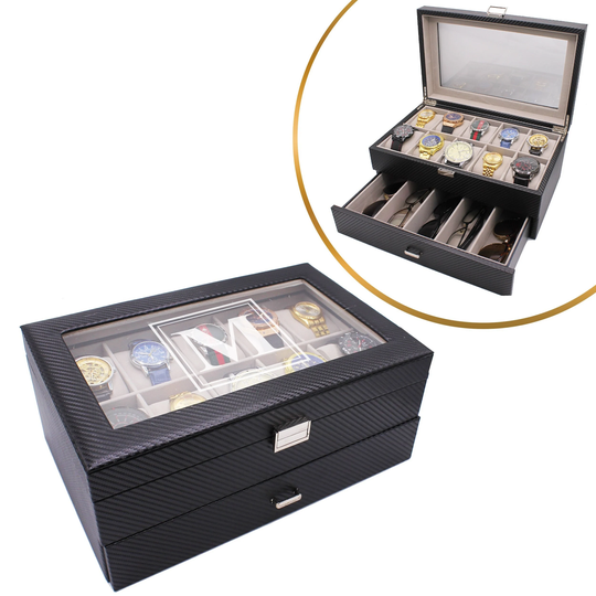 Sunglass & Watch Storage Box Organizer With Drawer, Custom Personalized Watch, Sunglasses, Eyeglasses Or Jewelry Case