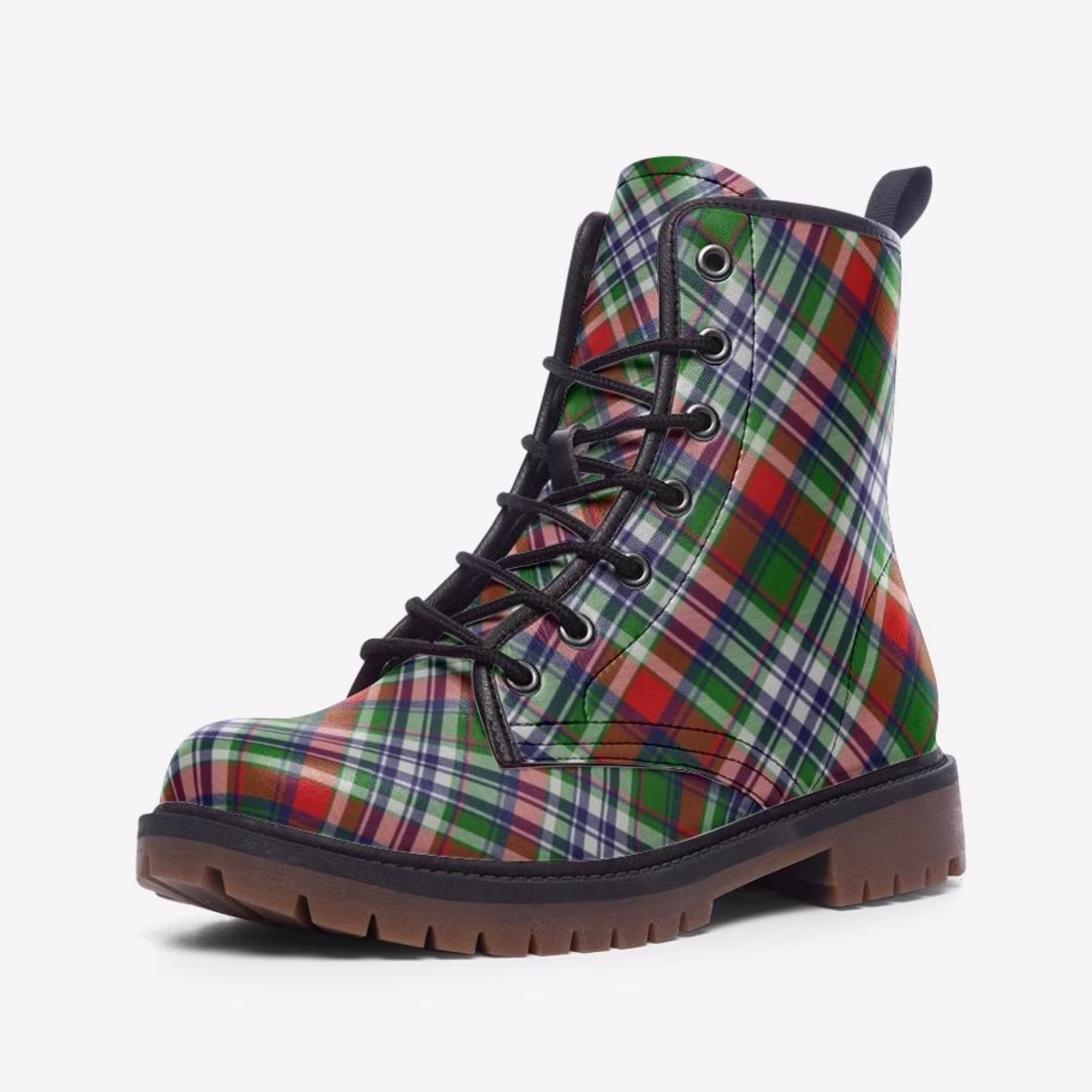 Tartan Plaid Boots, Vegan Leather Women's Winter Hippie Custom Design All Season Boots