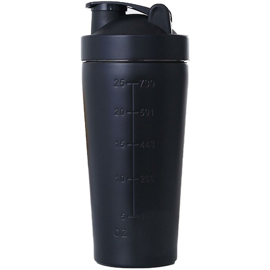 Sports Protein Powder Shaker Bottle Stainless Steel Thermos Water Cup Outdoor Fitness Gym Shaker Protein Mix Water Cup (Black)