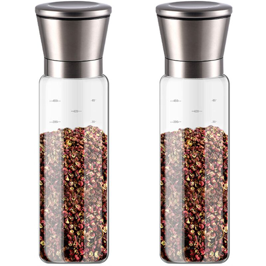 Salt and Pepper Grinder Refillable Stainless Steel Salt and Spice Shakers,Adjustable Glass Body New 500ml stainless steel cap