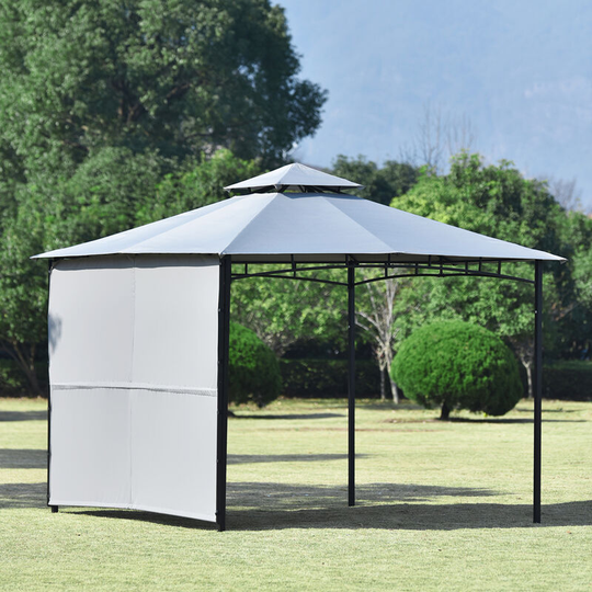 Abrihome - Metal Patio Gazebo, Wide Covered Area, with a Side Panel, Powder-Coated Steel, Robust Roof with Water-Repellent Coating, 180g/m² Outdoor