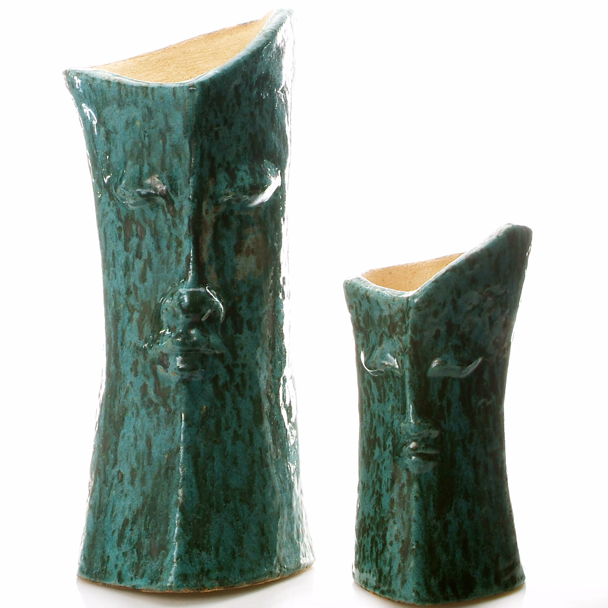 Set Of 2 Face Planters in A Modern & Contemporary Design Cool Teal Finish Hand Made Ceramic Plant Pots