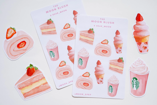 Dessert Stickers | Strawberry Green Tea Food Aesthetic Cute Sticker Set Sheet Pack Moon Blush
