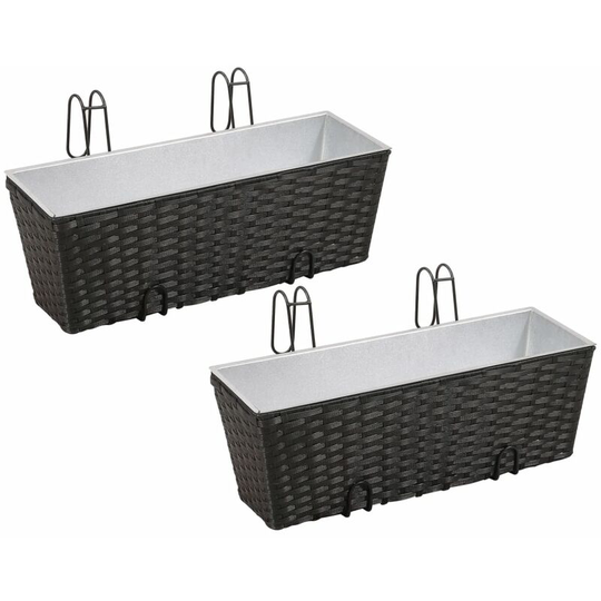 Topdeal - Balcony Trapezoid Rattan Planter Set 50 cm 2 pcs Black VDFF26351_UK