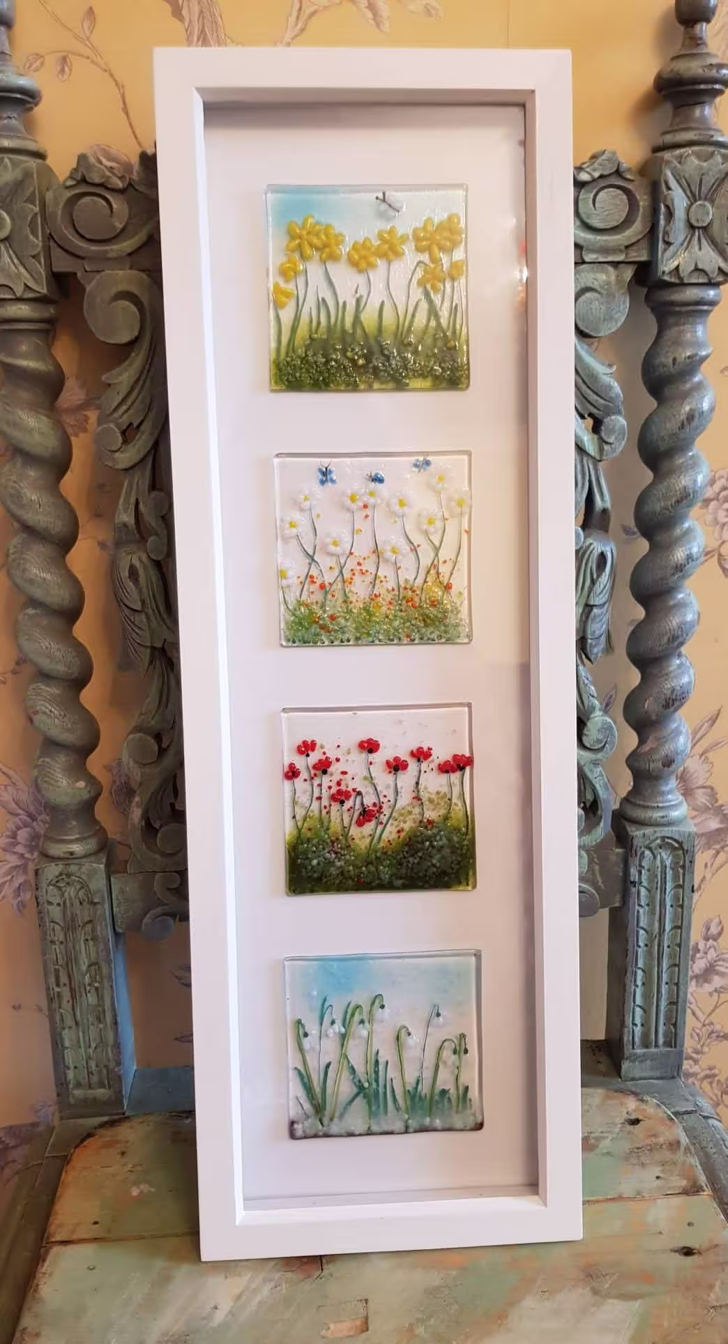 The Seasons Of Flowers, Boxed Framed Fused Glass Art