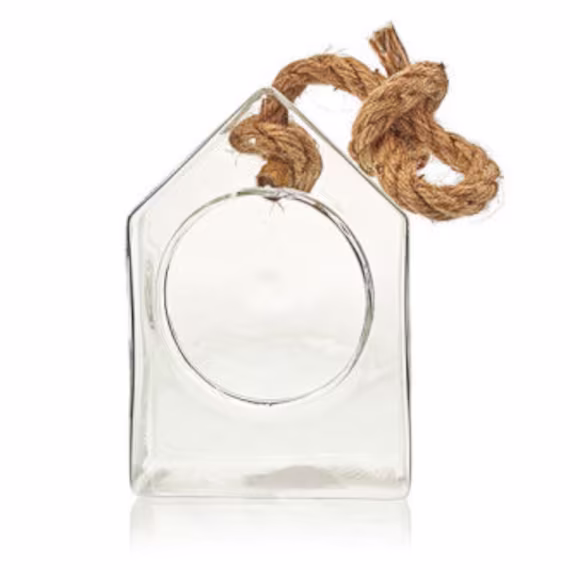 Hanging Glass House On Rope( Large 15x10x9 | cm For Flowers Tillandsia Air Plants Succulents, Cacti , Wall Décor, Mini Aquariums