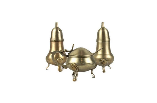 Antique Salt & Pepper Shaker Set, Brass Spice Vintage Cellar Set