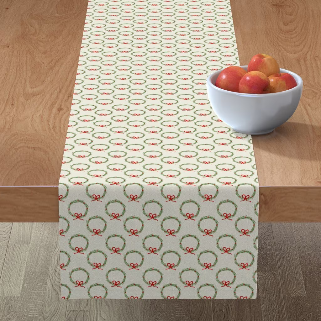 Wreaths Table Runner - Christmas Wreath By Kathrinlegg Home Decor Seasonal Garden Xmas Cotton Sateen Spoonflower