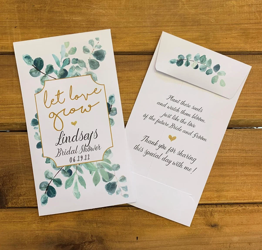 Bridal Shower Let Love Grow Eucalyptus Wedding Seed Packet Favors, Wedding Favor, With Or Without Seeds | Set Of 15, Sp20082