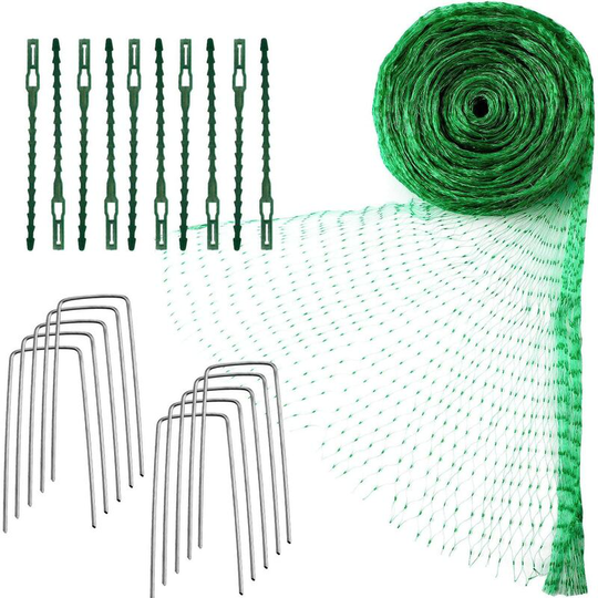 4 m x 10 m Anti Bird Protection Net Garden Plant Mesh Netting Fruit Trees Netting with Cable Ties and U-Shaped Garden Pegs (Green)