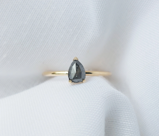 Salt & Pepper Diamond Engagement Ring, 0.60Ct Pear Galaxy Wedding Modern Proposal Ring Women