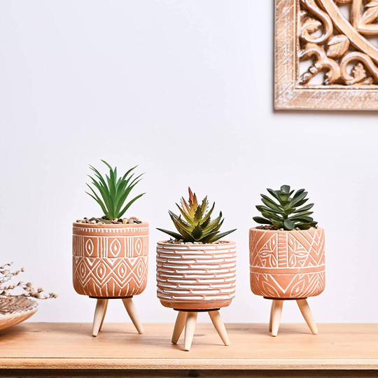Set Of Three Artificial Succulent Plants In Pots