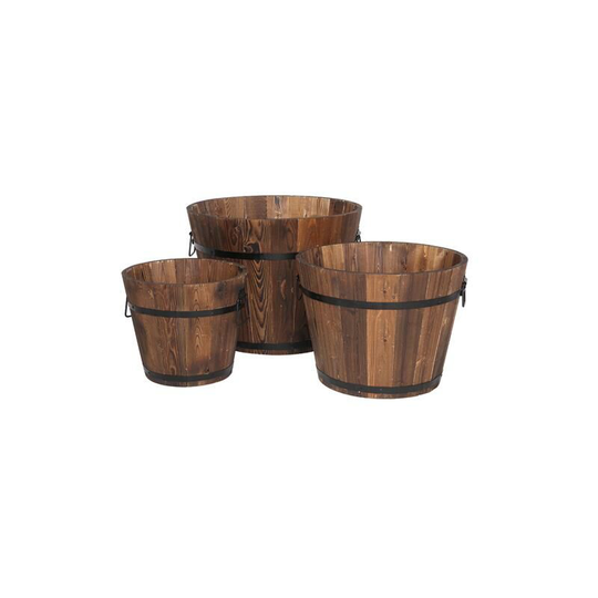 46 * 46 * 36cm Solid Wood Planting Pot Dark Coffee Color Round Bucket