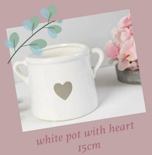 White Ceramic Pot With Heart - 15cm