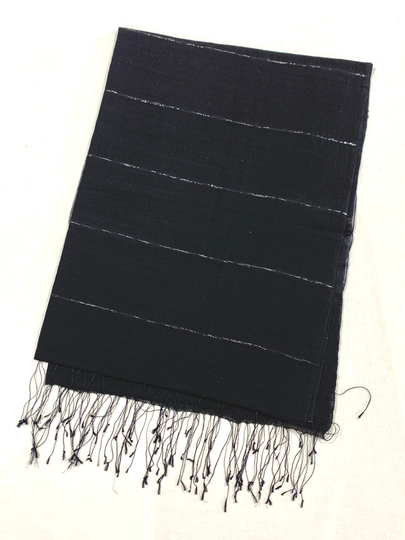 Black Super Fine Silk Wool Shawl, Classic Black Silver Line Warm & Light A Must Have Formal Shaw, All Season Shawl