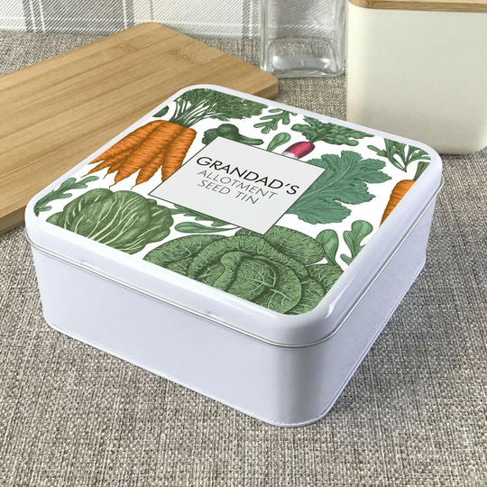 Personalised Allotment Seed Storage Tin Box, Gardening Gardener Gift