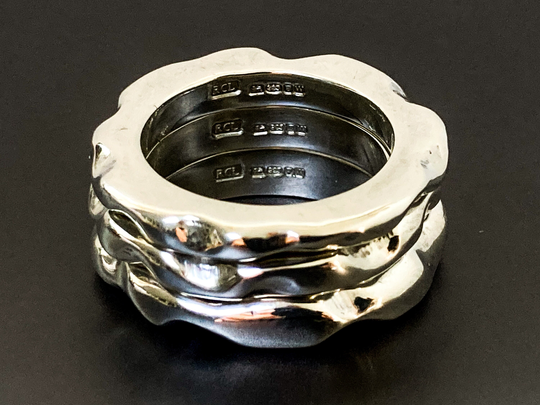 Triple Stack Organic Ring Set. Sterling Silver.(054