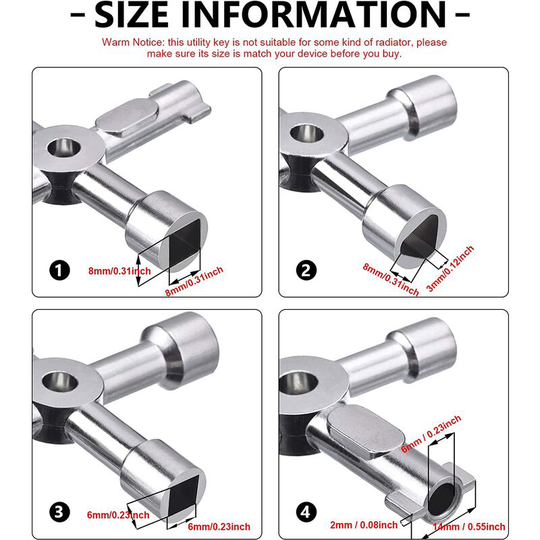Litzee - 4 Way Multifunction Utility Key for Electric Water Gas Box Medicine Cabinet Opening Key, Silver