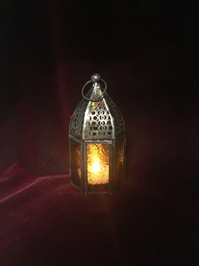 Antique Effect Moroccan Style Tealight Holder Zinc Lantern Candle Purple Glass Seasonal Decor Home Lighting Ornament