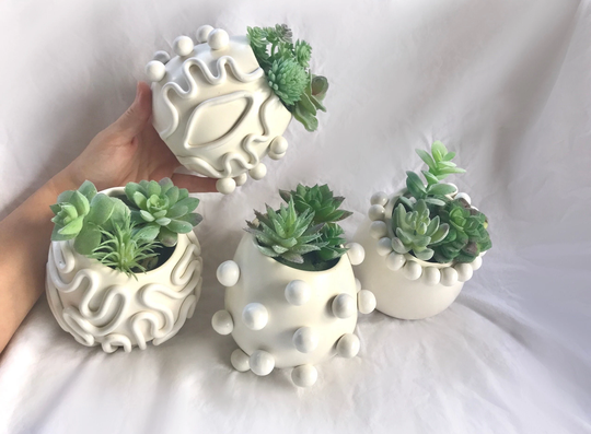 White Ceramic Wall Planters/ Boho Hanging Planter/ Handmade Planter Pot/ Retro Eclectic Home Decor/