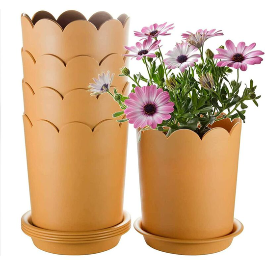 Benobbykids - Plastic Planters Indoor, 5 Pcs Modern Decorative Gardening Flower Pot with Drainage Hole And Tray, for House Plants, Succulents,