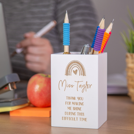 Personalised Thank You Teacher Wooden Pen Pot