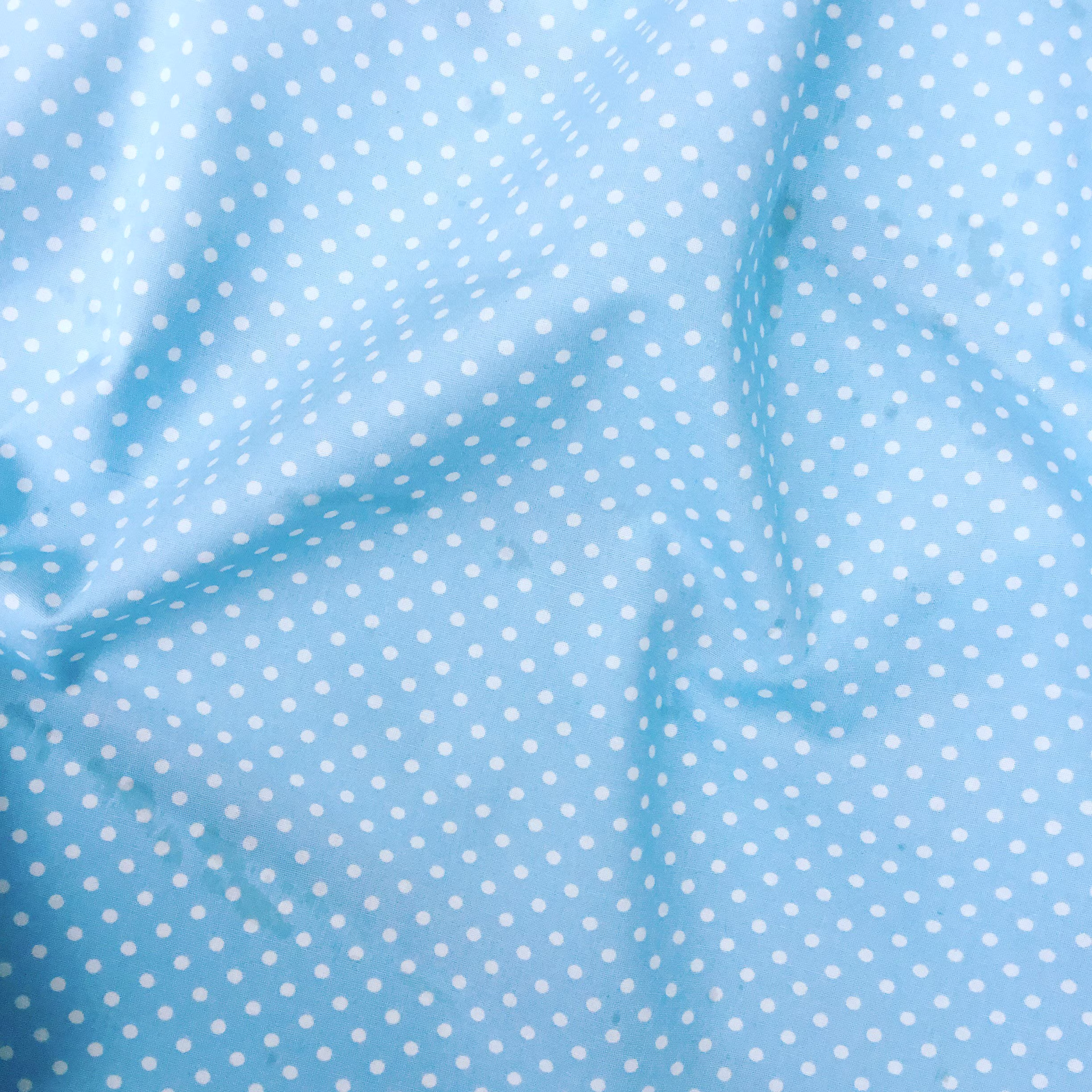 Pale Baby Powder Blue White 3mm Spot Spotty Polka Dot 100% Cotton Poplin Fabric By Rose & Hubble Crafts Dressmaking Quilting By Half Metre