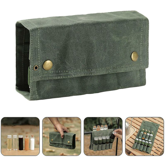 Seasoning Storage Bag Spice Bottle Organizer Outdoor Camping Condiment Container Army Green