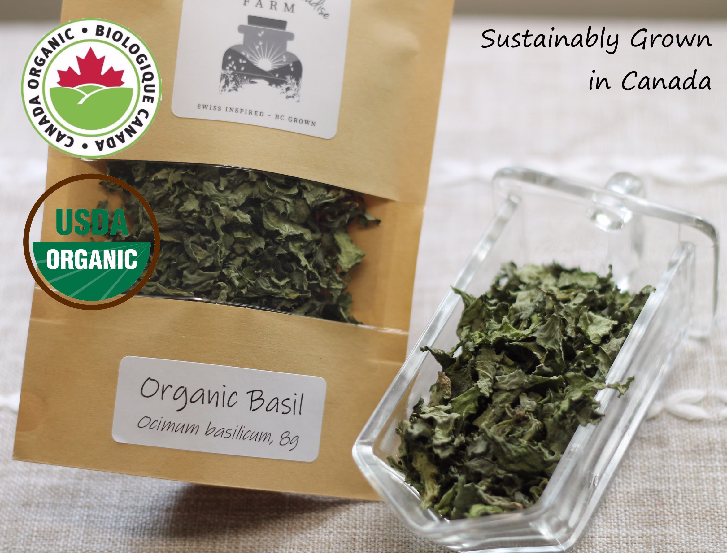2022 Harvest Organic Dried Basil, Sustainable Farm Grown Herbs