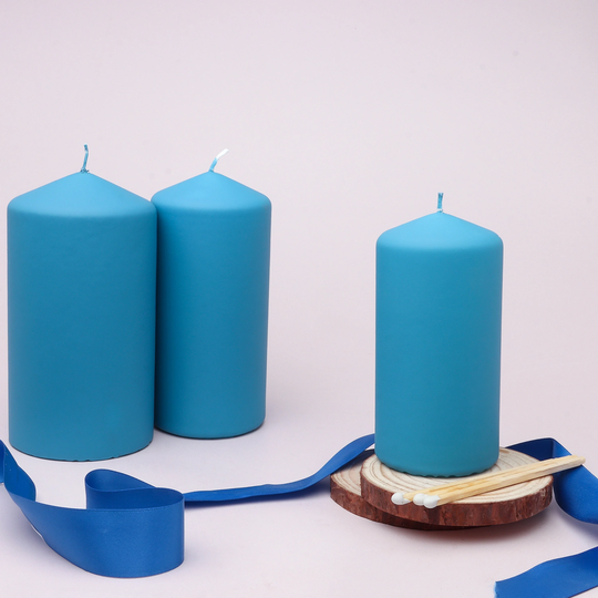 G Decor Henry Velvet Matt Powder Blue Pillar Candles