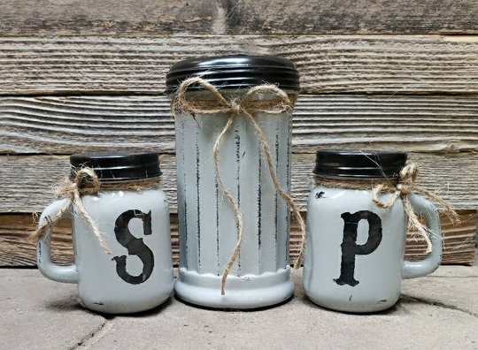 Rustic Mason Jar Salt/Pepper Sugar Set, Farmhouse Decor