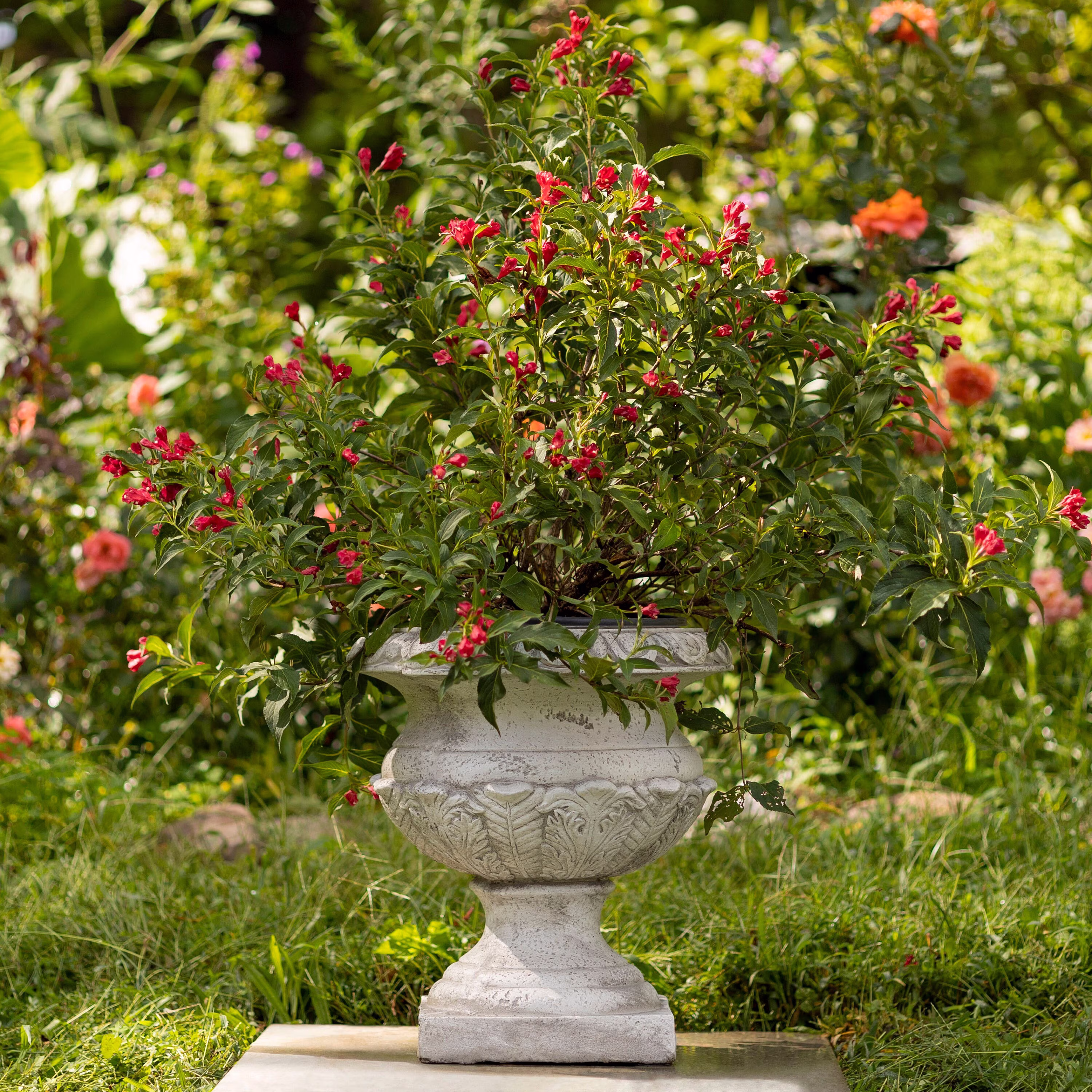 17 Inch Tall Urn Style Flower Planter in Antique White