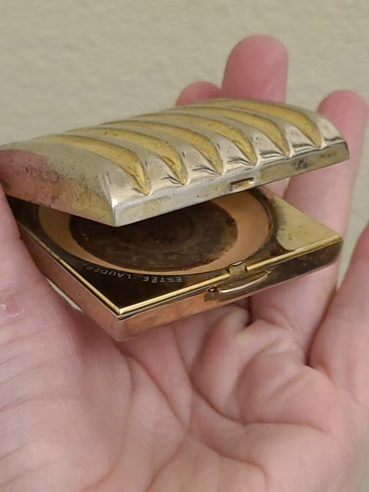 Vintage Estee Lauder Powder Compact-Makeup-Mirror-Gold & Silver Tone-Vanity-Compact Case-Bath & Beauty-Vintage Cosmetic-Pressed
