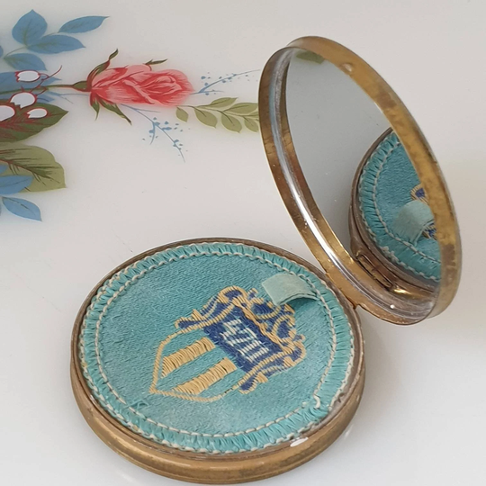 Vintage Art Deco Compact Powder Case, Racheli Tosca 4711 Case & Mirror, Small Brass Germany Tosaca
