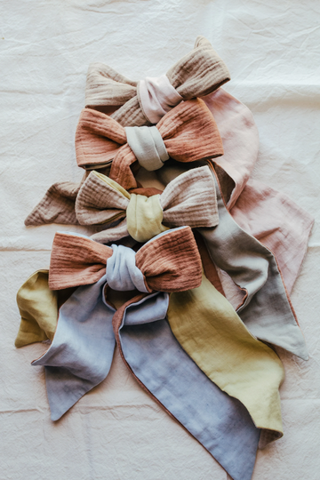 Waffle Hair Scarf Organic Gauze Tie Naturally Dyed Bow Plant Reversible Eco Friendly Gifts Retro Style Earthy Tones