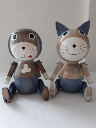 Dog & Cat With Moveable Legs, Handcrafted