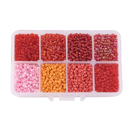 8/0 Glass Seed Beads | Red Orange Colour Box Starter Kit For Jewellery Making Round Loose Spacer Diy 3mm Hole 1mm