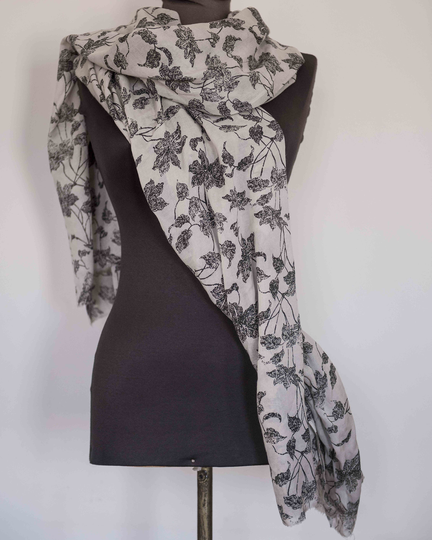 Hand Printed Organic Willow Fiber Scarf/ Shawl/ Wrap/ Sarong, Natural Scarf, Super Soft Pashminas, Autumn Wraps, Fall Wraps