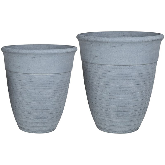 Set of 2 Plant Pots Grey Modern Indoor Outdoor Stone Mixture Katalima - Grey