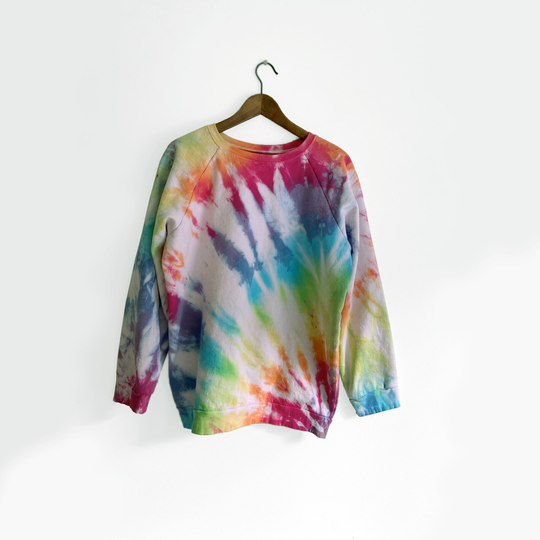 Tie Dye Rainbow Organic Cotton Fleece Crewneck Sweatshirt/Womens Girls Matching Sweater