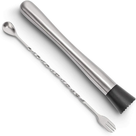 10 Inch Stainless Steel Cocktail Muddler and Mixing Spoon Home Bar Tool Set - Create Delicious Mojitos and Other Fruit Based Drinks