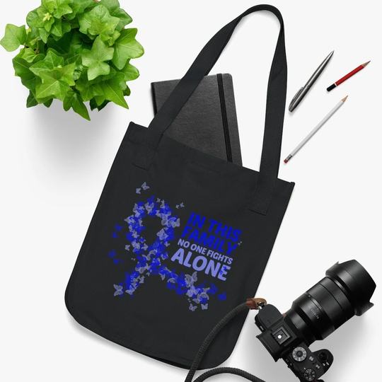 Colon Cancer Organic Canvas Tote Bag, Awareness Ribbon, Gift, Family Support, Bag