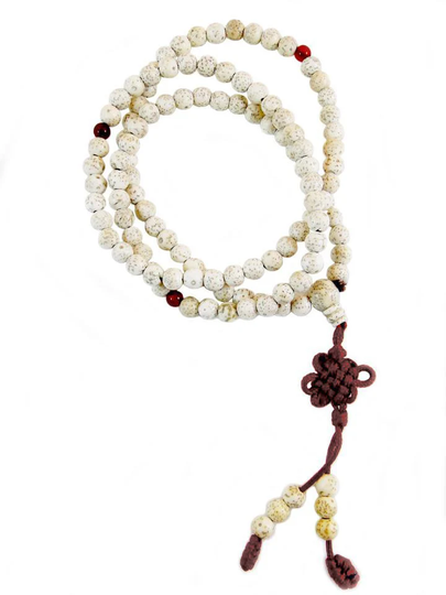 Large White Lotus Seed & Carnelian Mala With Macrame