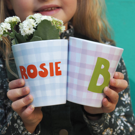 Personalised Gingham Plant Pot