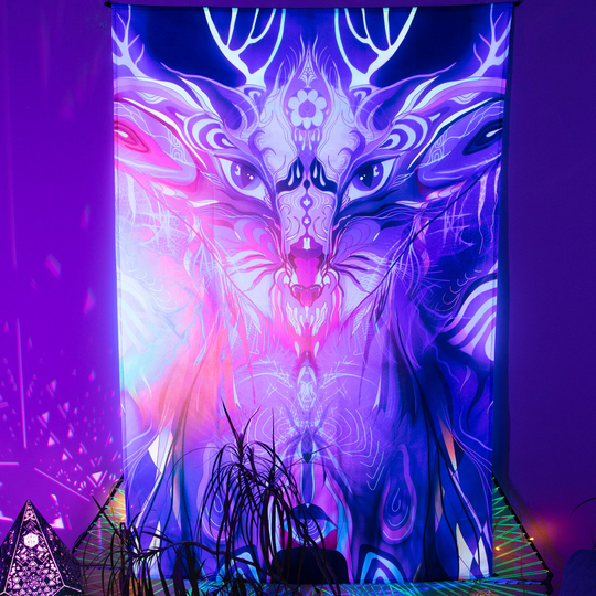 Blacklight Forest Tapestry, Bohemian Wall Art, Aesthetic Room Decor, Trippy Backdrop, Animal Fantasy Hanging, Hippie Art