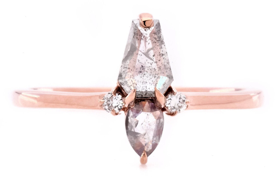 Salt & Pepper Diamond Ring, Coffin Engagement 14K Rose Gold Wedding Ring For Women, Gift Her