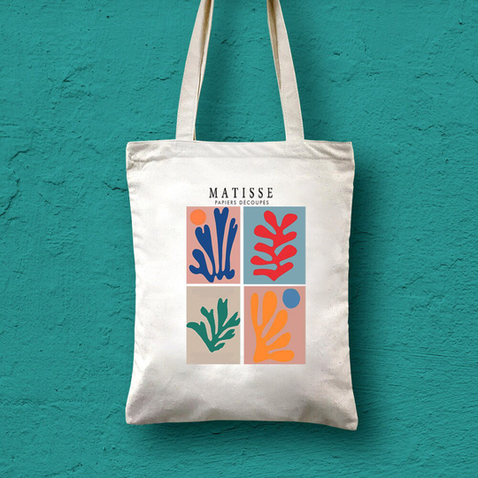 Organic Shapes Bag, Vintage Cute Botanical Leaves Abstract Matisse Painting Art Print 100% Cotton Tote Gift To Her, Shopping Bag
