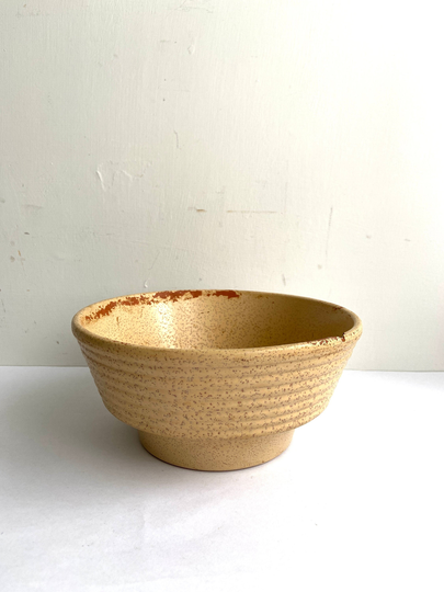 Vintage German Indoor Speckle Glazed Terracotta Pot - Tan Worn Pottery Planter Plant Fruit Bowl