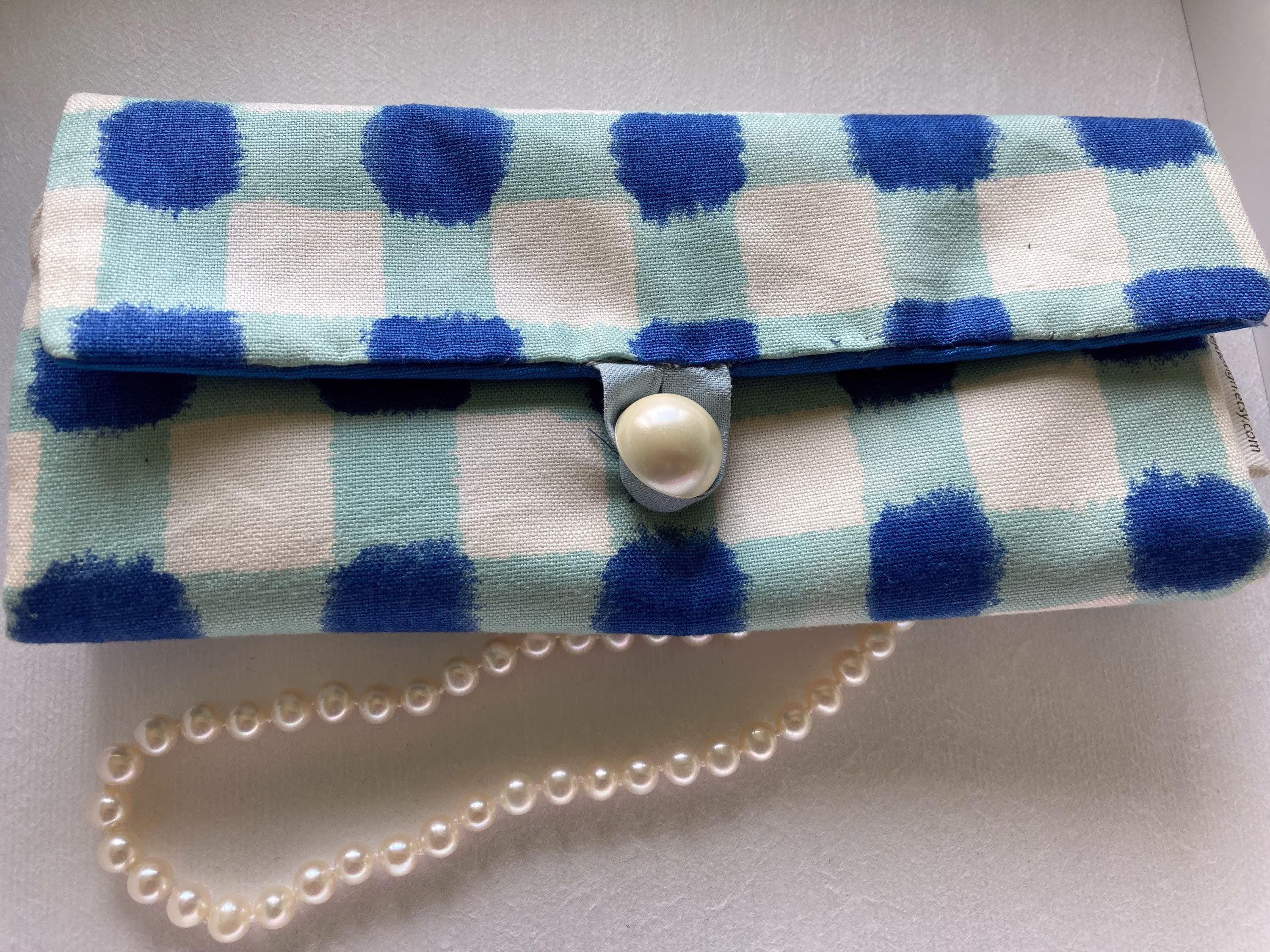 Blue Check Travel Jewelry Organizer Bag Bridesmaid Gift